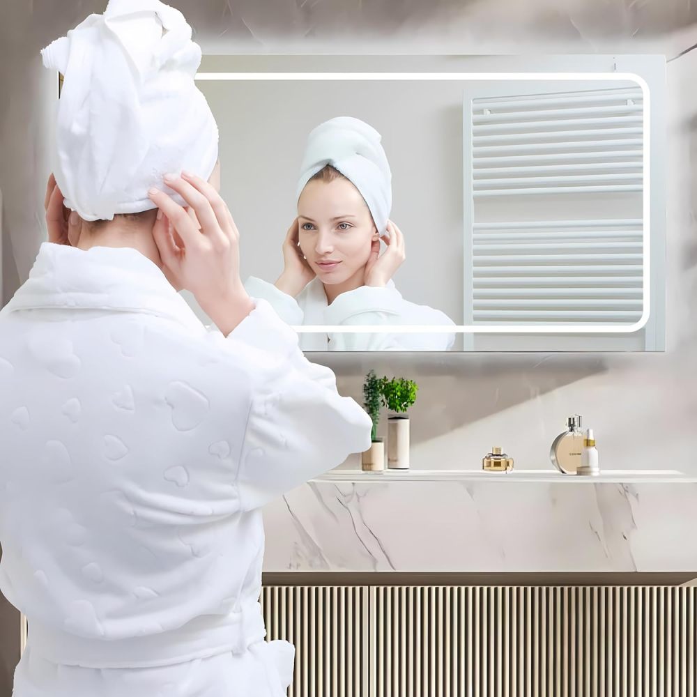 Bathroom Vanity - Simple Bathroom Vanity with Sink, Modern Bathroom Vanities Set Includes Smart Led Fog Removal Lights & Mirror Side Cabinet (40")