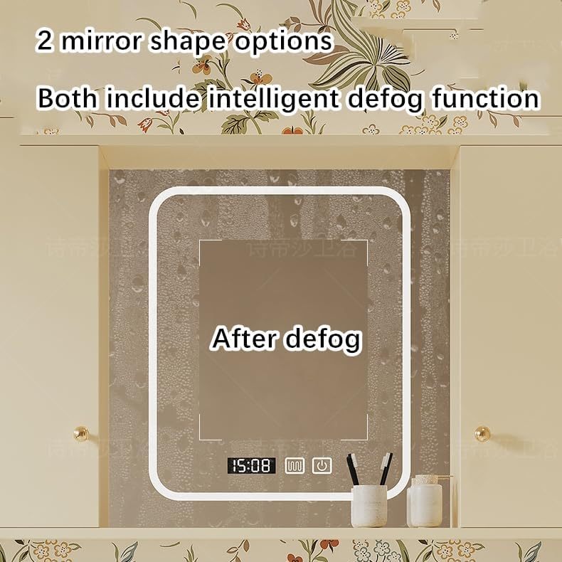 Bathroom Vanity with Sink - Single Sink Floating Bathroom Vanity Cabinet with LED Defog Mirror Cabinet, Wall-Mounted Installation