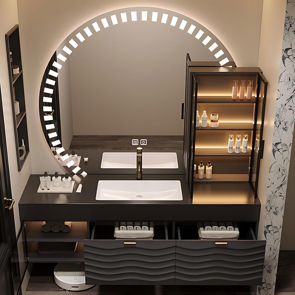 Bathroom Vanity with Sink - Single Sink Bathroom Vanity Cabinet with Durable Countertop, Waterproof Solid Wood, and Smart Defog Mirror, Storage Drawers (White,40")