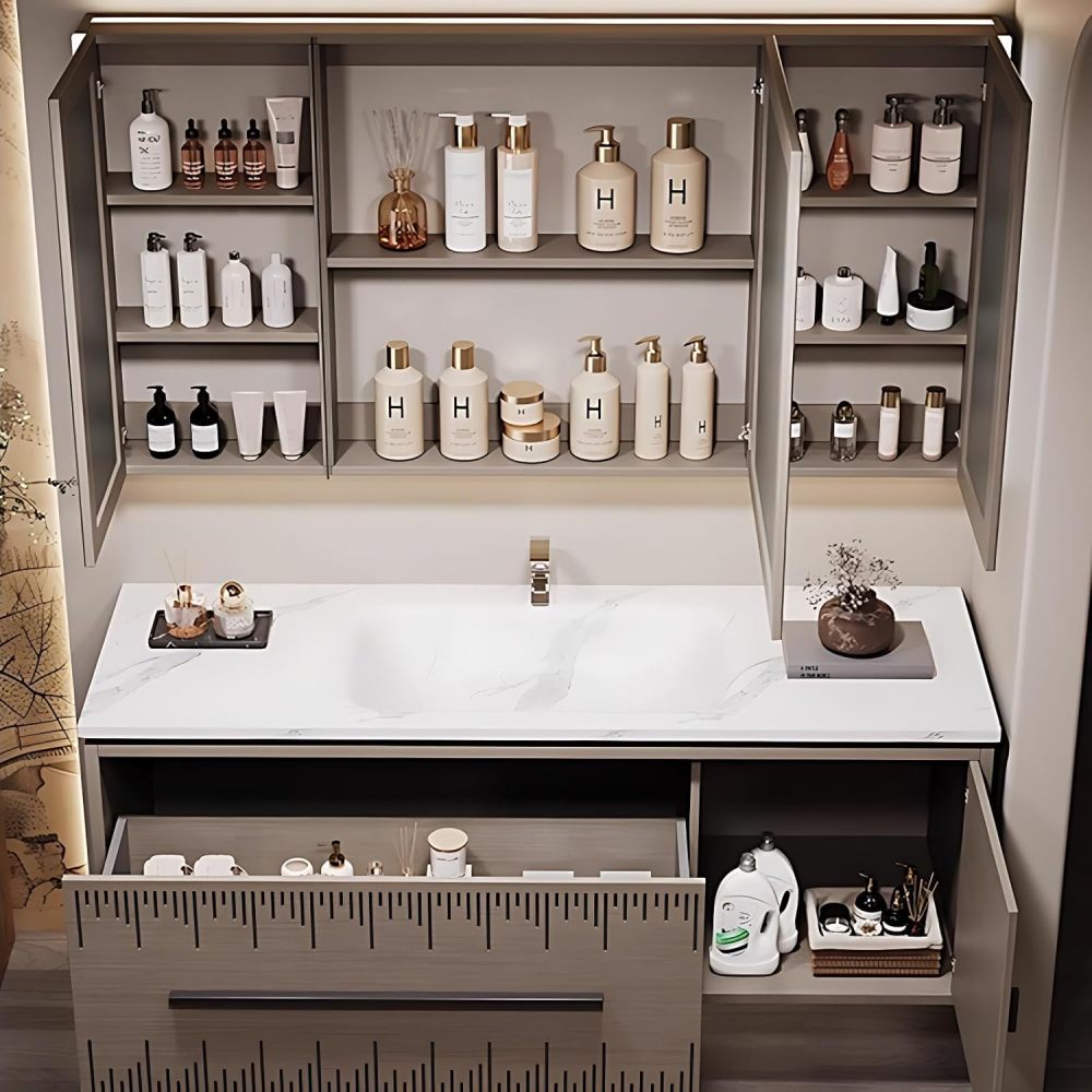 Elegant Bathroom Vanity with Sink - Durable Single Sink Bathroom Vanity & Smart Mirror Cabinet Set, Wall Mounted Floating Vanity (32")