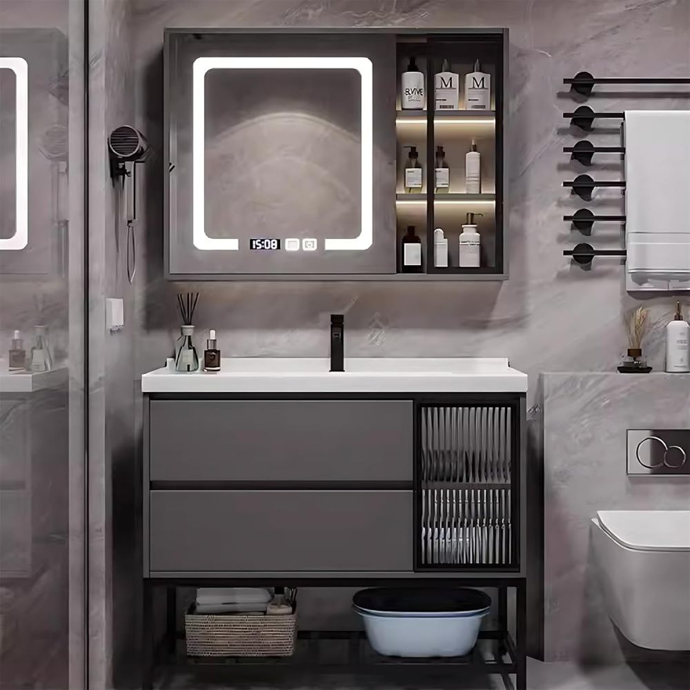 Bathroom Vanity - Contemporary Freestanding Bathroom Vanity with Integrated Sink and Smart Defogging Mirror, Crafted from Solid Wood, Ideal for Your Bathroom Upgrade (36")