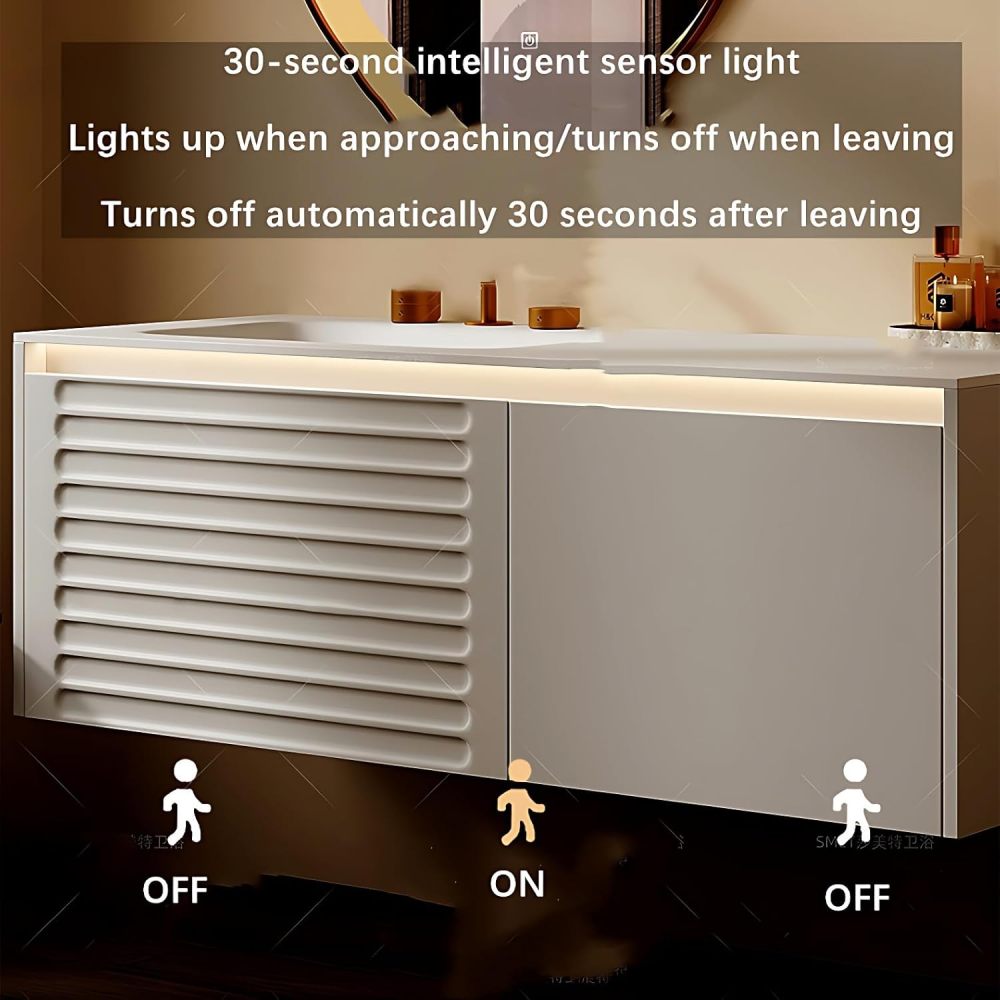 Bathroom Vanity with Sink - Modern Single Sink Floating Bathroom Vanity Cabinet & Defog Mirror Set, Wall-Mounted Installation, for Organized Spaces (Round Mirror, 72")