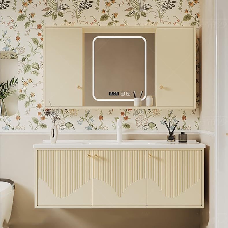 Bathroom Vanity with Sink - Single Sink Floating Bathroom Vanity Cabinet with LED Defog Mirror Cabinet, Wall-Mounted Installation