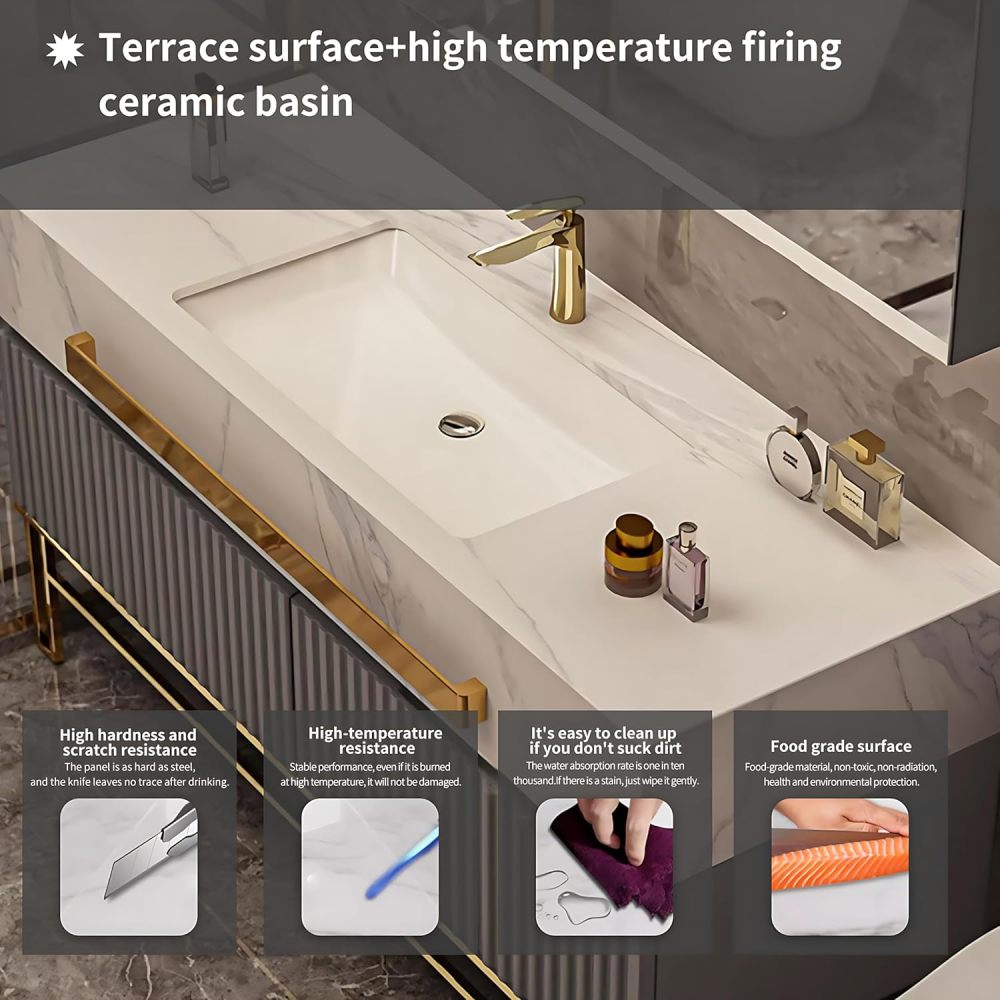 Bathroom Vanity with Sink - Modern Single/Double Sink Bathroom Vanity Cabinet & Smart LED Light Set, Elegant Freestanding Cabinet, Faucet Accessories Included (Double Sink, 88")