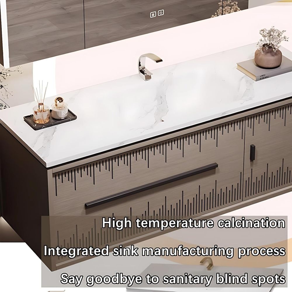 Elegant Bathroom Vanity with Sink - Durable Single Sink Bathroom Vanity & Smart Mirror Cabinet Set, Wall Mounted Floating Vanity (32")