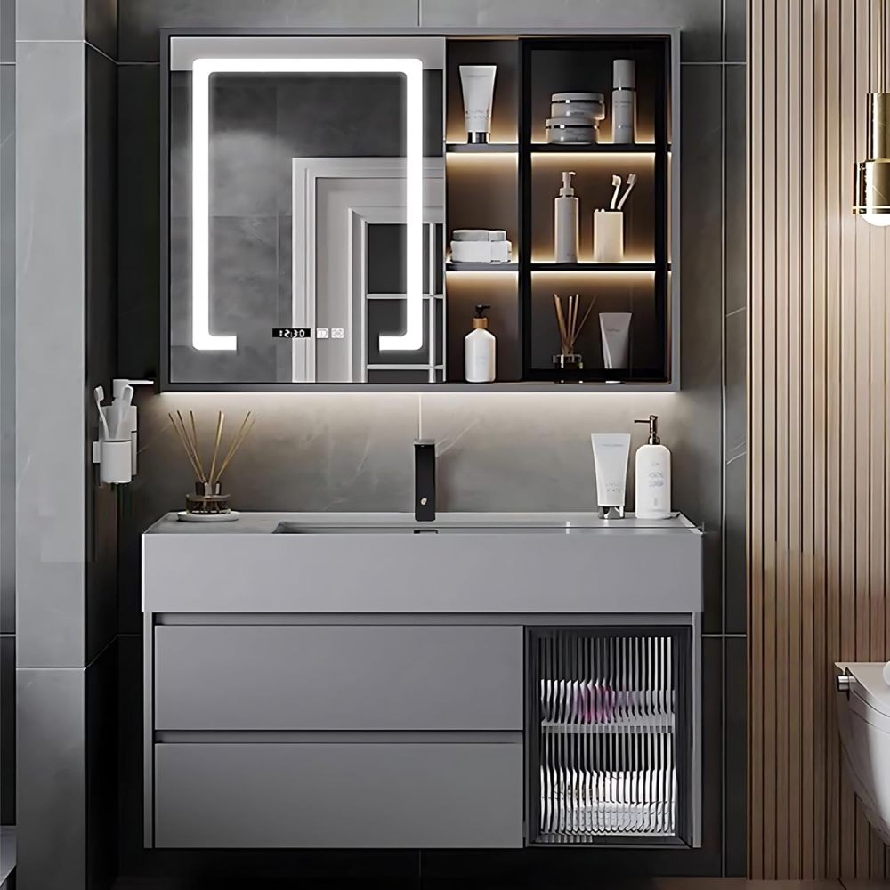 Bathroom Vanity Set - Includes Led Smart Defogging Mirror Cabinet & Elegant Bathroom Vanity with Sink (36")