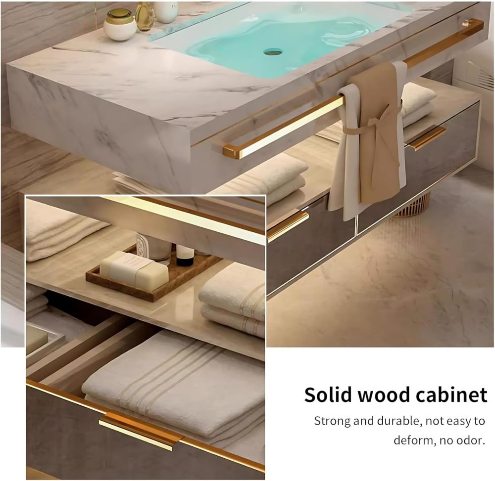 52" Bathroom Vanity - Modern Bathroom Vanity with Sink Set, Includes Floating Vanity & LED Intelligent Fog Removal Mirror, Bathroom Sink Cabinet with Drawers