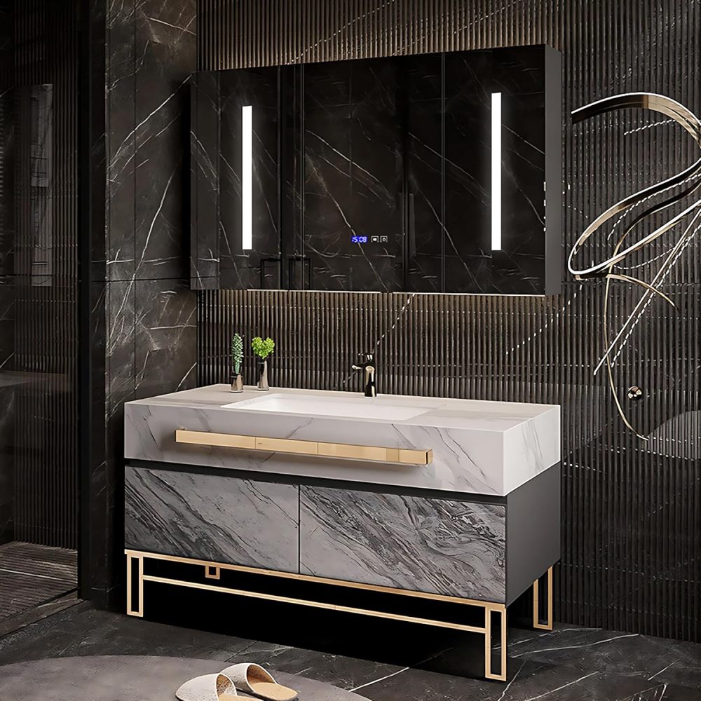 Luxury Bathroom Vanity with Sink - Single Sink Bathroom Vanity Cabinet & LED Smart Defogging Mirror Set, Solid Wood Structure with Drawers (32")