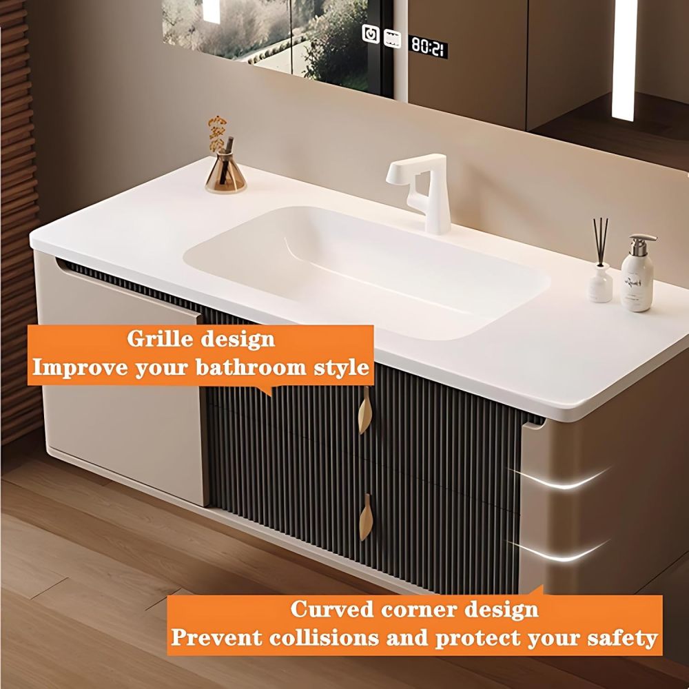 Bathroom Vanity with Sink - Single/Double Sink Bathroom Vanity Cabinet & Smart Defogger Mirror Cabinet Set, Wall-Mounted Floating Vanity (Double Sink 80")