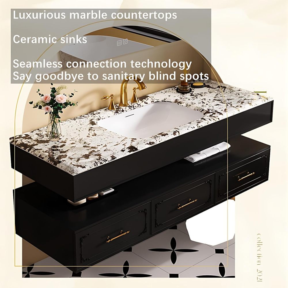 Bathroom Vanity with Sink - Single Sink Bathroom Vanity Cabinet & Smart Mirror Cabinet Set, Floating Vanity Design for Modern Bathrooms (White, 40")