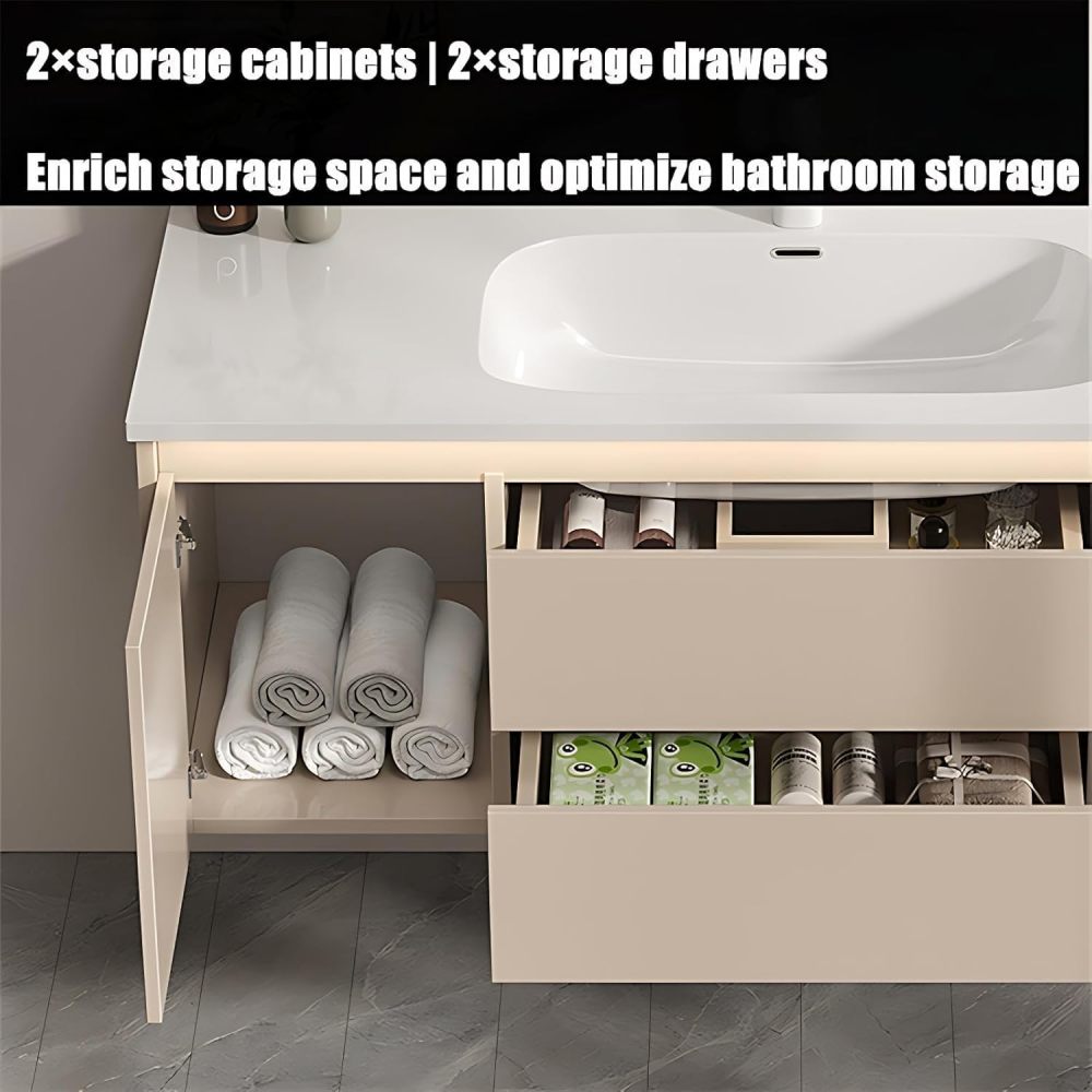 Stylish Bathroom Vanity with Sink - Double Sink Bathroom Vanity Cabinet & LED Anti-Fog Mirror Cabinet, Ample Storage in Premium Floating Vanity (64")