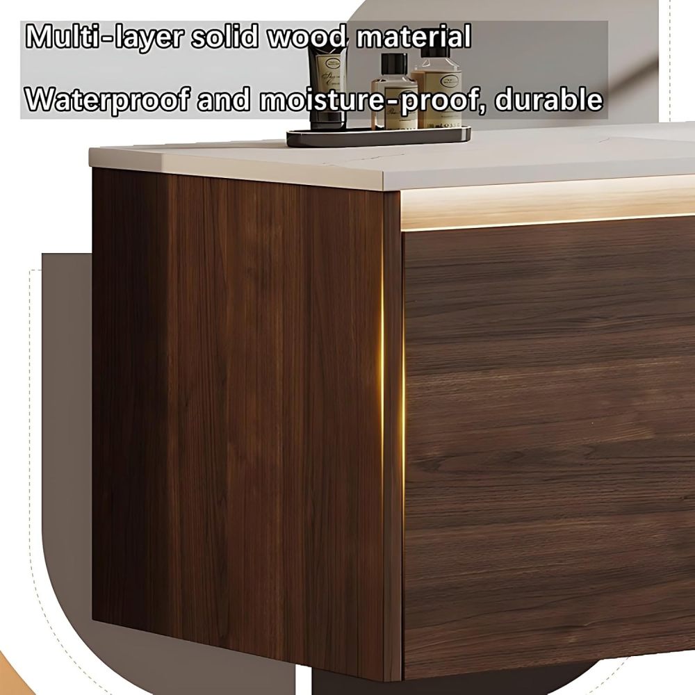 Bathroom Vanity with Sink - Durable Single Sink Floating Bathroom Vanity Cabinet & Smart Defog Mirror Set, Wall-Mounted Installation (Equipped with Intelligent Defogger Mirror Cabinet, 36")