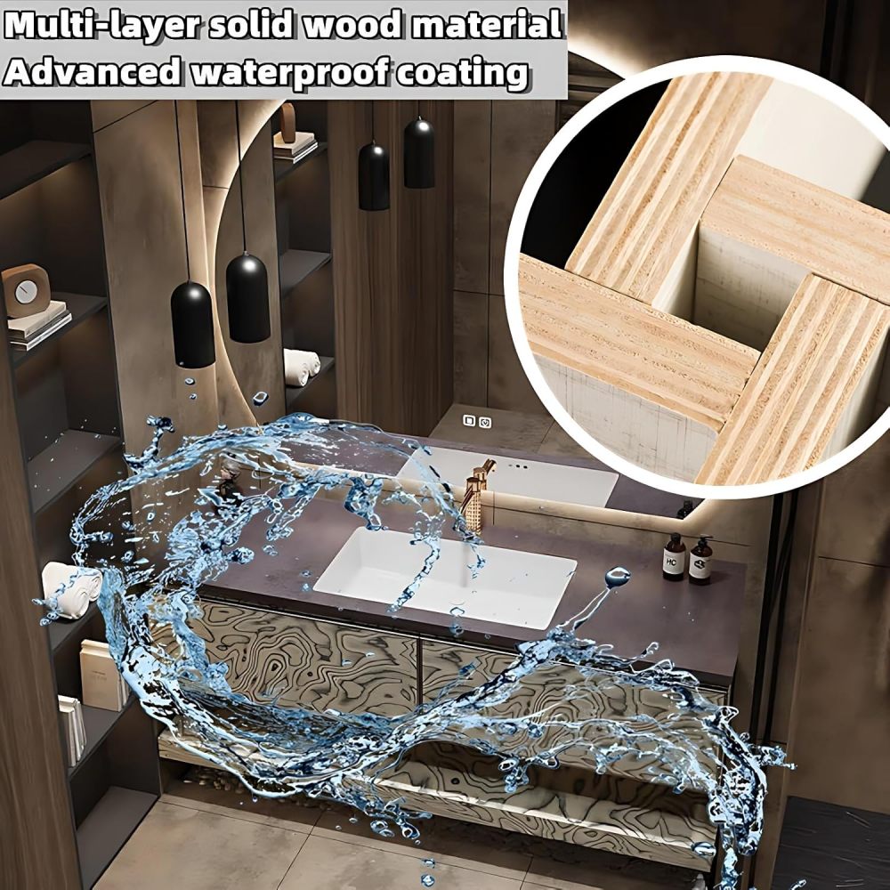 Bathroom Vanity with Sink - Single Sink Floating Bathroom Vanity Cabinet with Smart Defog Mirror Set, Wall Mounted Design (Mirror Cabinet, 60")