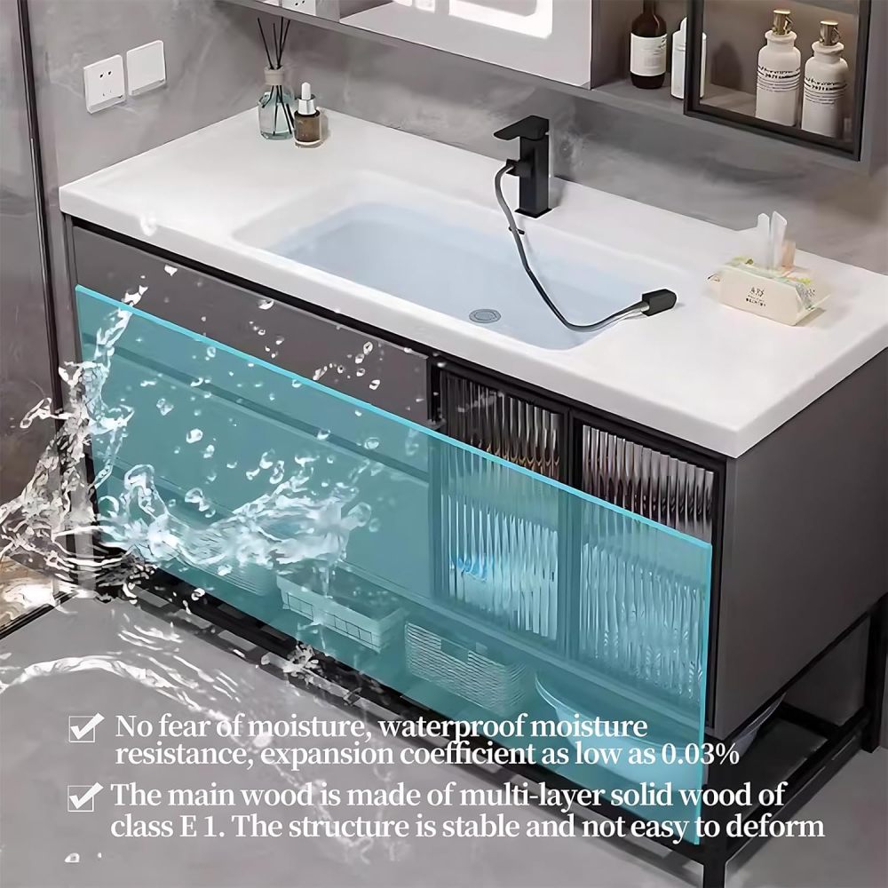 Bathroom Vanity - Contemporary Freestanding Bathroom Vanity with Integrated Sink and Smart Defogging Mirror, Crafted from Solid Wood, Ideal for Your Bathroom Upgrade (36")