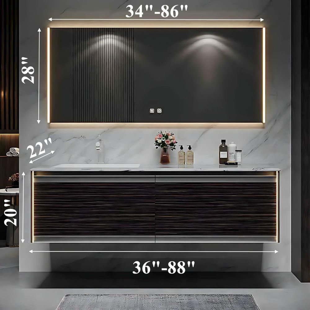 Bathroom Vanity with Sink - Single Sink Bathroom Vanity Cabinet, Sleek Floating Vanity with Smart Mirror Set, for Contemporary Homes (68")