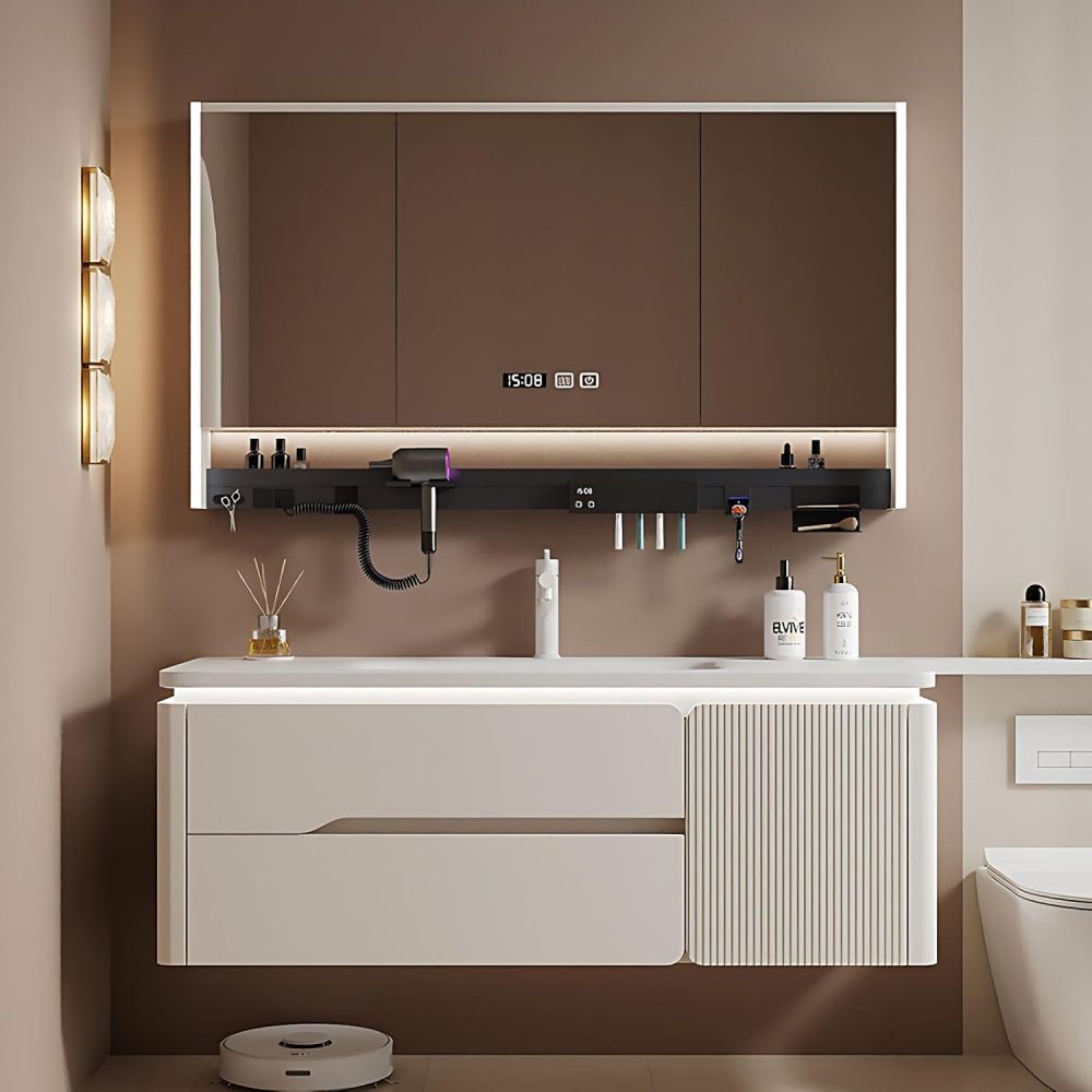 Bathroom Vanity with Sink Set - Includes LED Smart Defogging Mirror Cabinet, Stylish Floating Vanity - Bathroom Sink Cabinet with Drawers & Multifunctional Shelves (32")