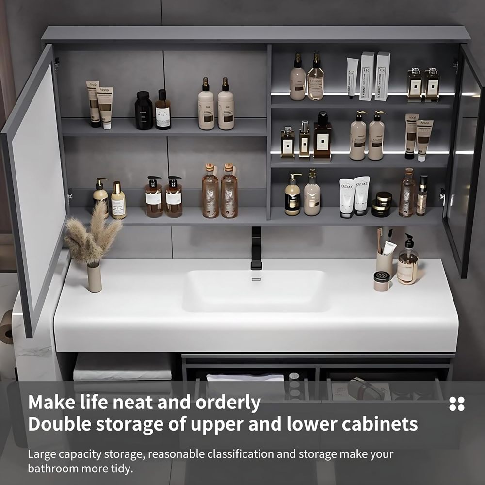 Bathroom Vanity Set - Includes Modern Floating Bathroom Vanity with Sink & LED Intelligent Fog Mirror Cabinet (40")