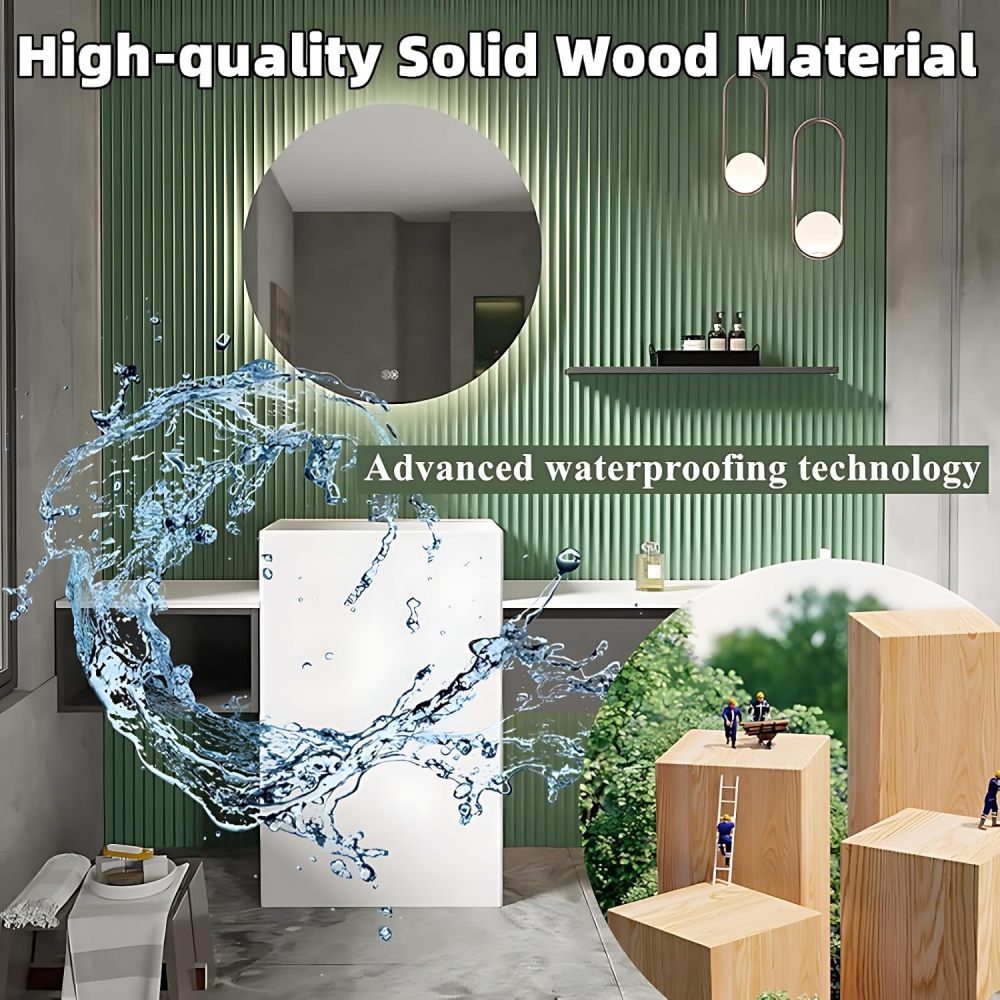 Bathroom Vanity with Sink - Single Sink Bathroom Vanity Cabinet with LED Defog Mirror, Floor Mount with Storage (60")