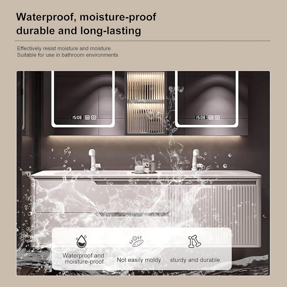 Bathroom Vanity with Sink Set - Modern Single/Double Sink Bathroom Vanity & LED Smart Defogger Mirror Cabinet Combination, Wall-Mounted Floating Vanity, Gift for Her (Double Sink, 52")