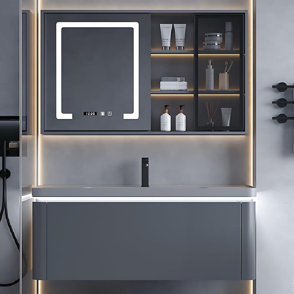 Bathroom Vanity - Modern Bathroom Vanity with Sink Set, Includes Elegant Led Smart Fog Removal Mirror Cabinet (36")
