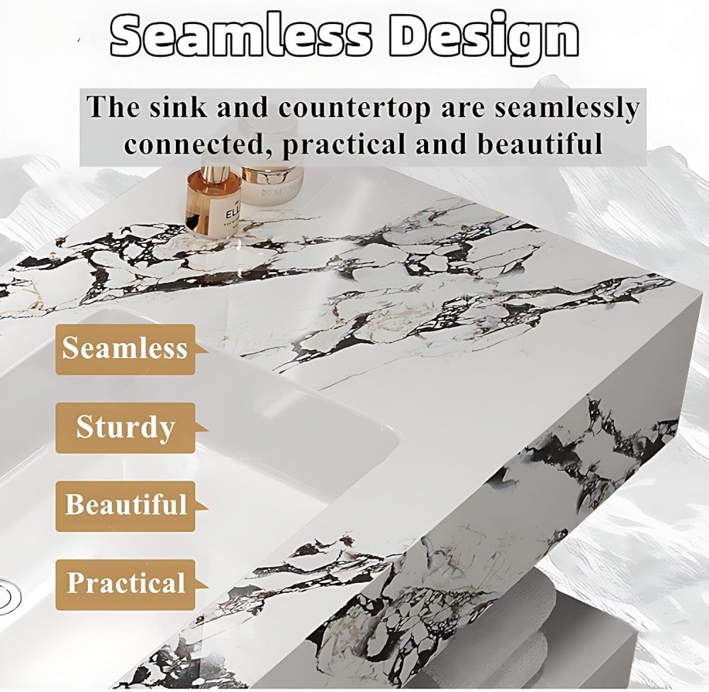 Bathroom Vanity with Sink - Modern Floating Bathroom Vanity Sink Cabinet with Smart Defog Mirror Set, Multi-Layer Solid Wood with Drawers, Wall-Mounted Installation (Black Texture, 88")