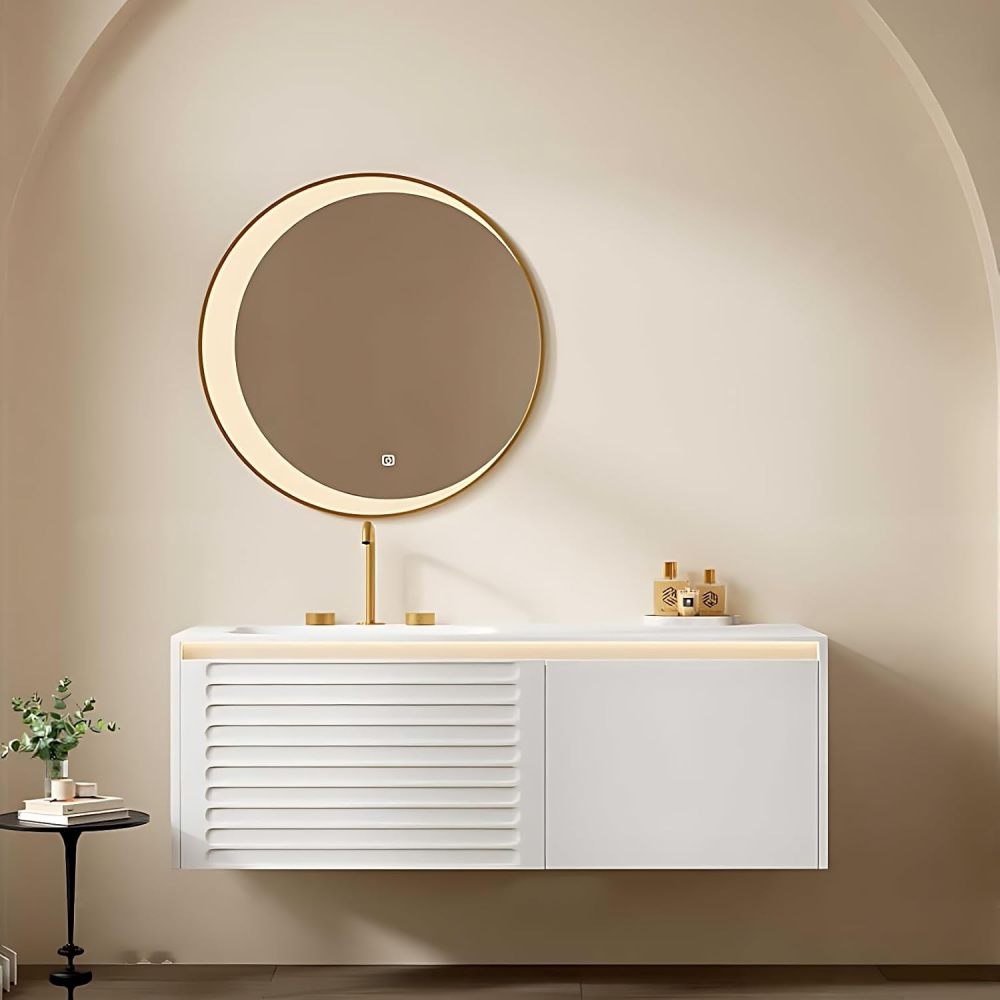 Bathroom Vanity with Sink - Modern Single Sink Floating Bathroom Vanity Cabinet & Defog Mirror Set, Wall-Mounted Installation, for Organized Spaces (Round Mirror, 72")