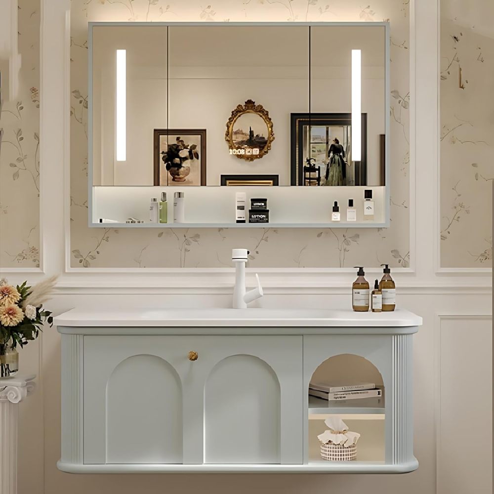 Bathroom Vanity with Sink - Single Sink Bathroom Vanity Cabinet with Ceramic Top, Floating Vanity with Storage, Easy Assembly (64")
