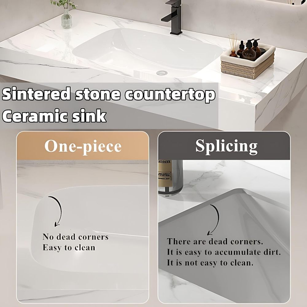 Bathroom Vanity with Sink - Modern Single Sink Bathroom Vanity Cabinet, Wall-Mounted Floating Vanity with LED Defog Mirror Set for Compact Spaces (Mirror Cabinet, 48")