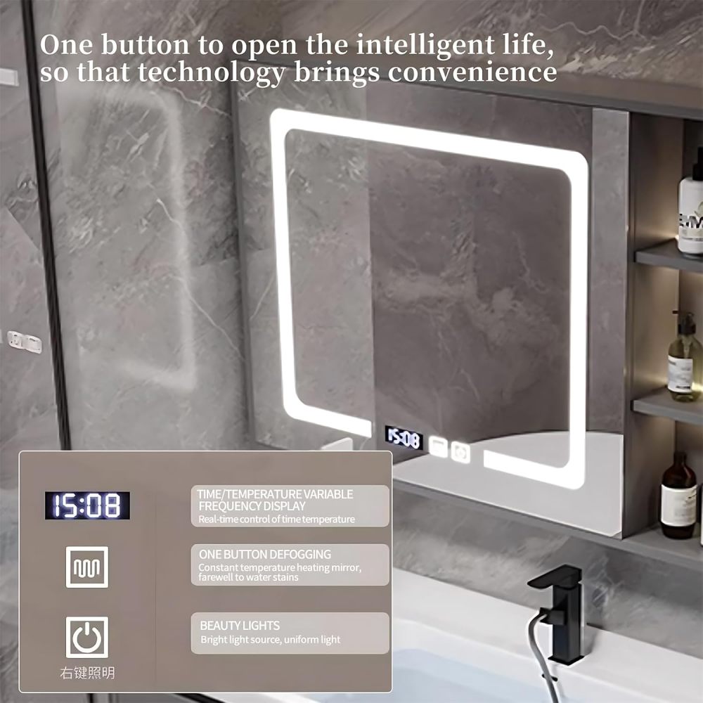 Bathroom Vanity - Contemporary Freestanding Bathroom Vanity with Integrated Sink and Smart Defogging Mirror, Crafted from Solid Wood, Ideal for Your Bathroom Upgrade (36")