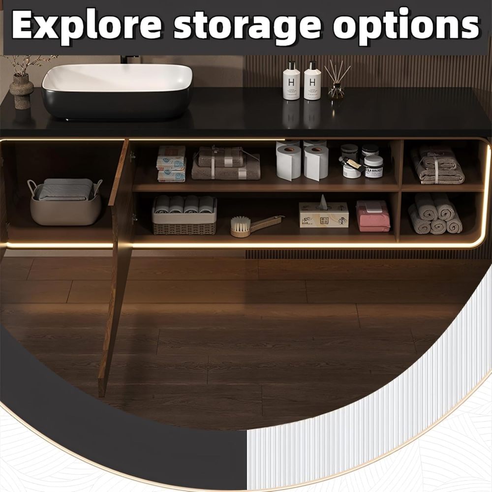 Bathroom Vanity with Sink - Modern Floating Bathroom Vanity Cabinet with LED Smart Mirror Set, Motion Sensor Lighting, Wall Mount, Includes Faucet & Accessories (Mirror, 80")