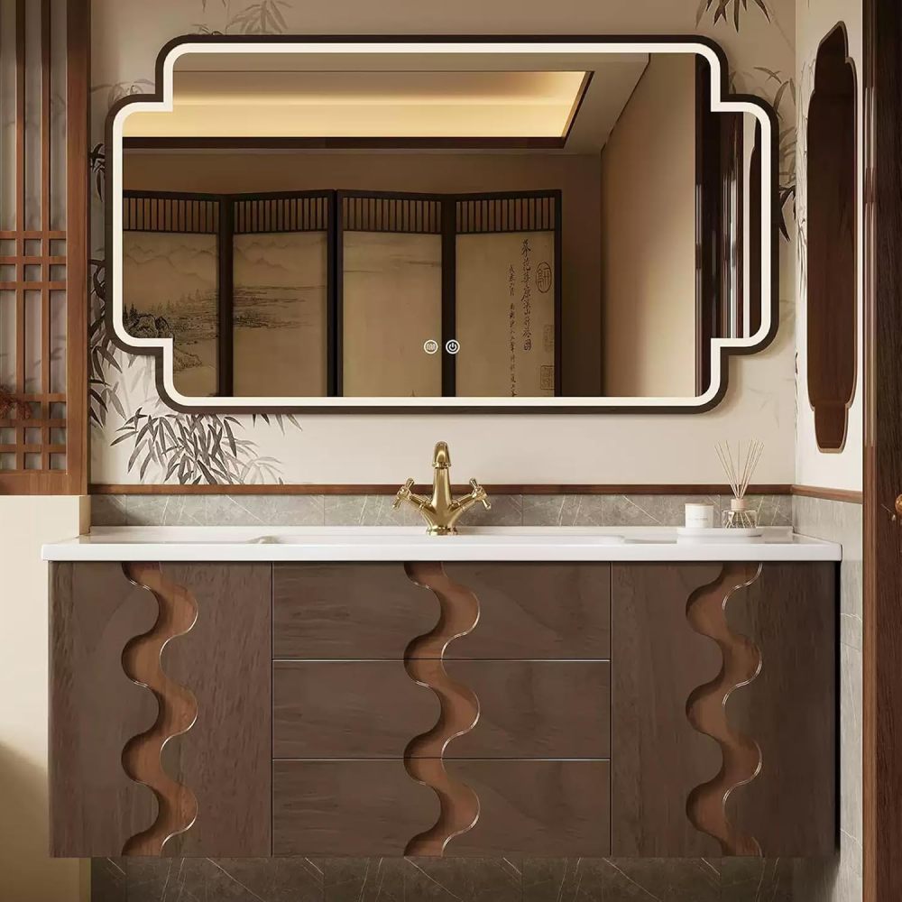 88IN Bathroom Vanity with Sink - Modern Floating Vanity with Smart Defogging Mirror, Solid Wood Bathroom Vanity Cabinet, Large Storage Space - Complete Accessories, Mirror