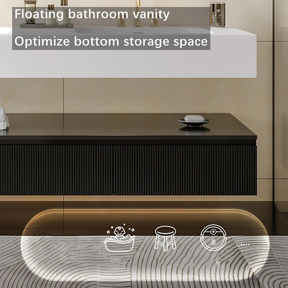 Bathroom Vanity with Sink - Double Sink Bathroom Vanity Cabinet with Smart Defog Mirror Set, Solid Wood Floating Vanity with Storage and Accessories (White, 48")