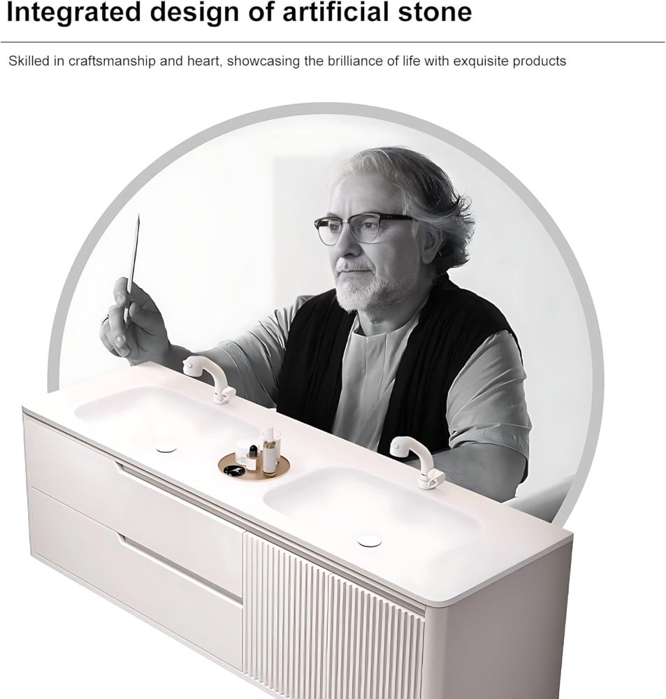 Bathroom Vanity with Sink Set - Modern Single/Double Sink Bathroom Vanity & LED Smart Defogger Mirror Cabinet Combination, Wall-Mounted Floating Vanity, Gift for Her (Double Sink, 52")