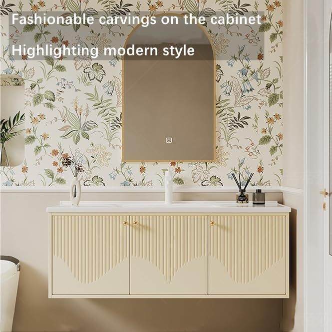 Bathroom Vanity with Sink - Single Sink Floating Bathroom Vanity Cabinet with LED Defog Mirror Cabinet, Wall-Mounted Installation