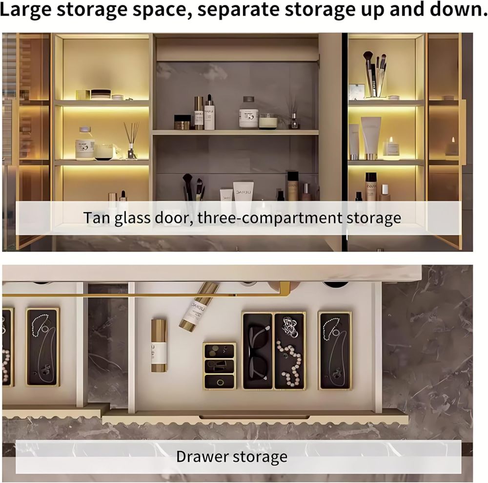 Bathroom Vanity - Bathroom Vanity with Sink, Bathroom Vanities Set Includes Smart Led Fog Removal Lights & Mirror Side Cabinet (40")