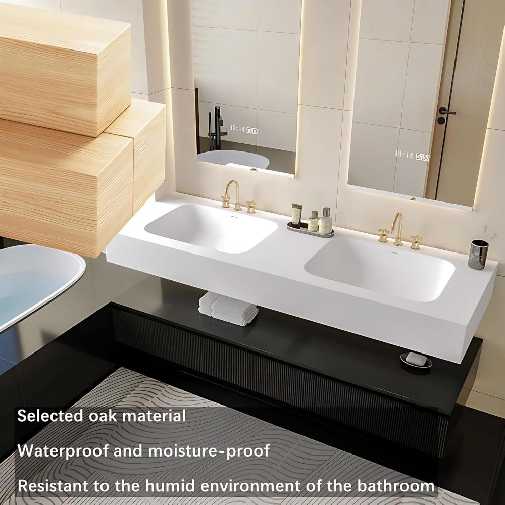 Bathroom Vanity with Sink - Double Sink Bathroom Vanity Cabinet with Smart Defog Mirror Set, Solid Wood Floating Vanity with Storage and Accessories (White, 48")