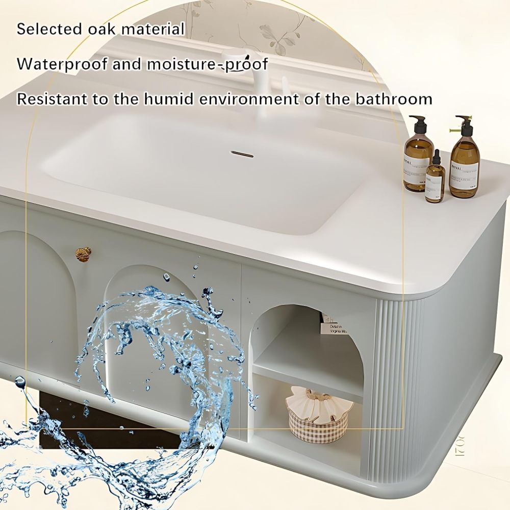 Bathroom Vanity with Sink - Single Sink Bathroom Vanity Cabinet with Ceramic Top, Floating Vanity with Storage, Easy Assembly (64")