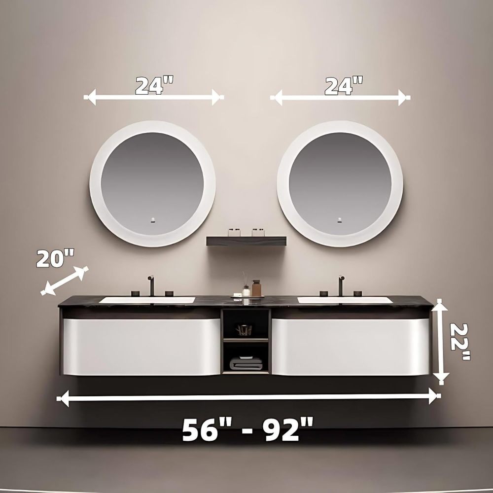 Bathroom Vanity with Sink - Modern Floating Double Sink Bathroom Vanity Cabinet with Storage Drawers, Solid Wood Base, Sintered Stone Countertop, LED Anti-Fog Mirror Included (68")