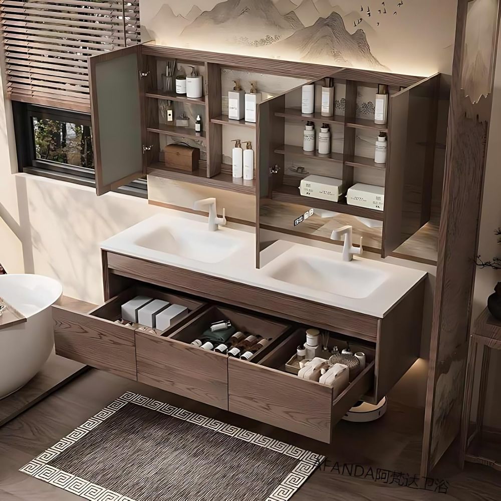 Bathroom Vanity with Sink - Modern Double Sink Vanity with Bathroom Sink Cabinet, Floating Vanity & Smart Mirror Set (64")