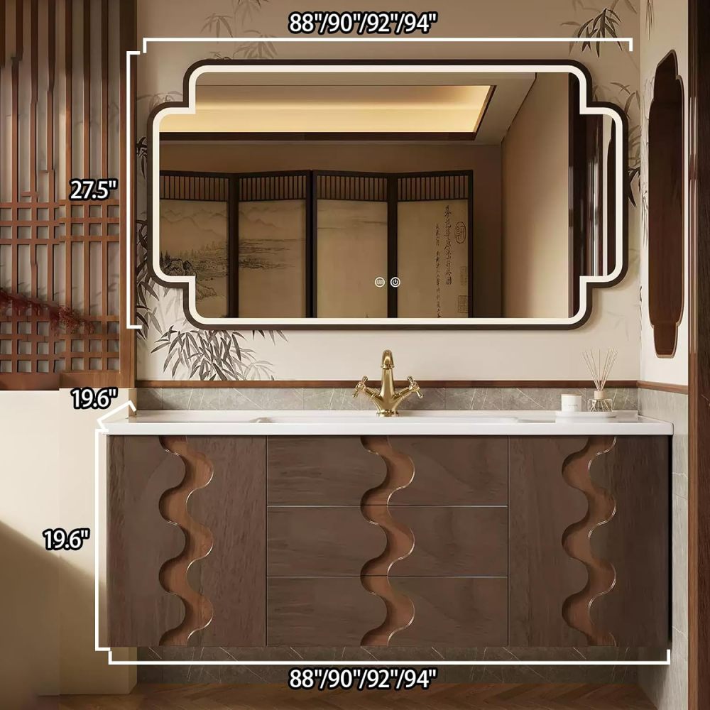 88IN Bathroom Vanity with Sink - Modern Floating Vanity with Smart Defogging Mirror, Solid Wood Bathroom Vanity Cabinet, Large Storage Space - Complete Accessories, Mirror