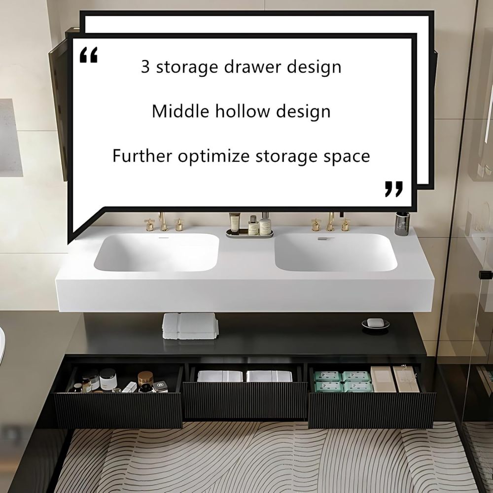 Bathroom Vanity with Sink - Double Sink Bathroom Vanity Cabinet with Smart Defog Mirror Set, Solid Wood Floating Vanity with Storage and Accessories (White, 48")