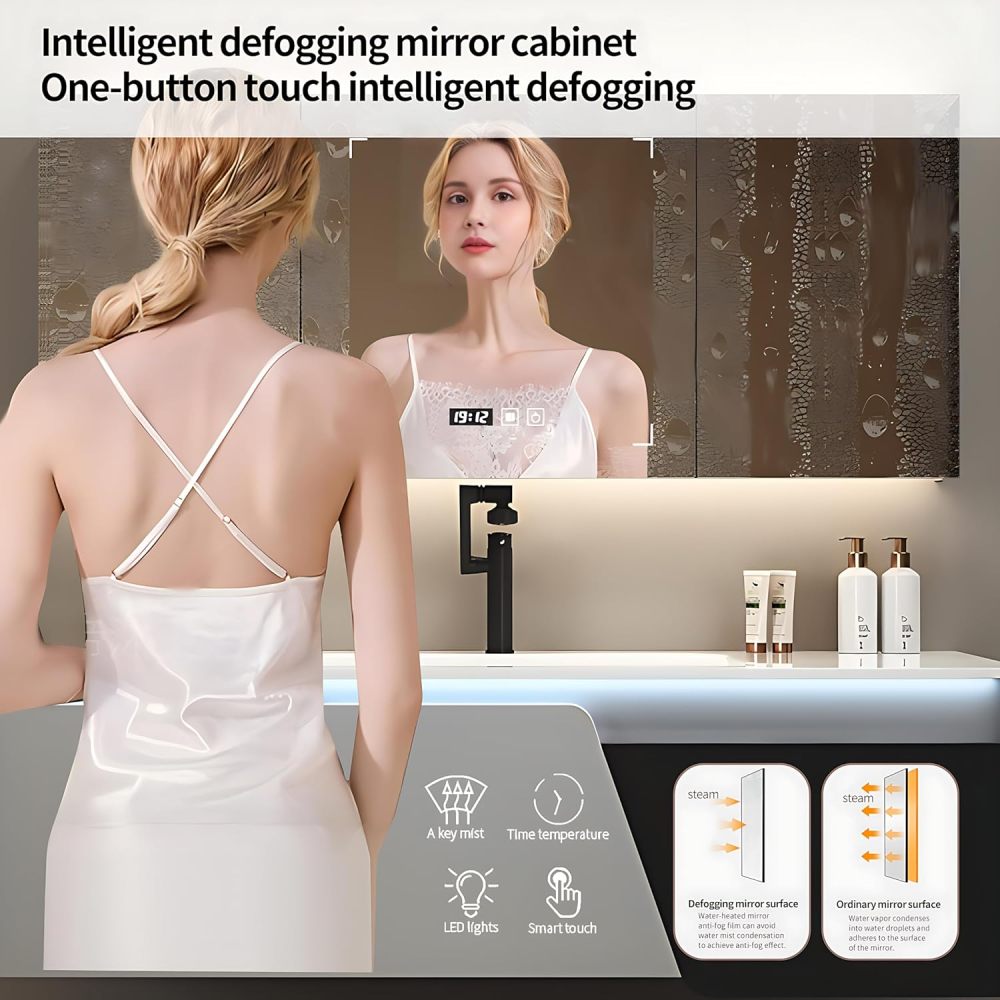 Bathroom Vanity with Sink - Modern Floating Vanity Set - Includes Bathroom Vanity Cabinet and Led Smart Defog Mirror, with 2 Drawers (Mirror Cabinet, 44")