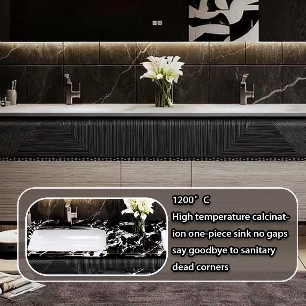 90IN Bathroom Vanity with Sink - Modern Double Sink Vanity with Smart Defogging Mirror, Solid Wood Bathroom Cabinet, Large Storage Space, Custom Sizes - Complete Accessories Single Mirror