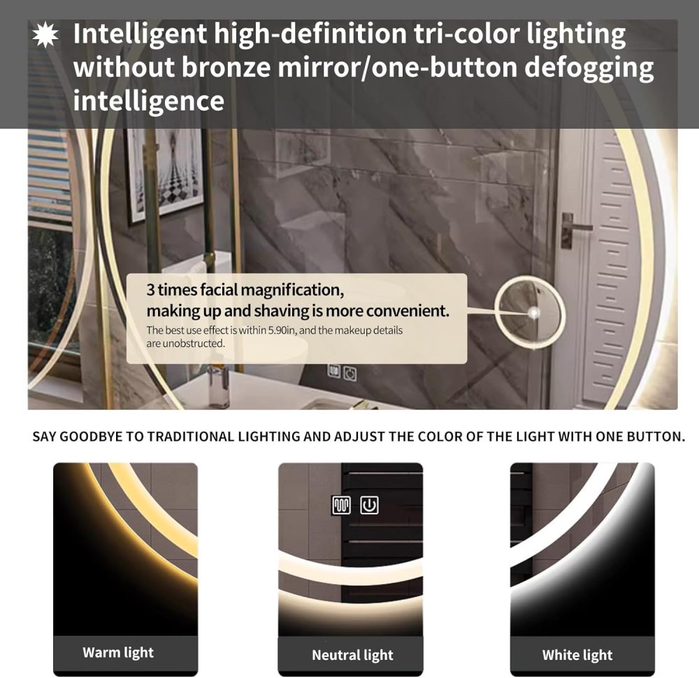 Bathroom Vanity with Sink - Modern Bathroom Vanity Cabinet & Includes Smart Defog Mirror Set, Large Capacity Storage Space, Faucet Accessories Included (68")