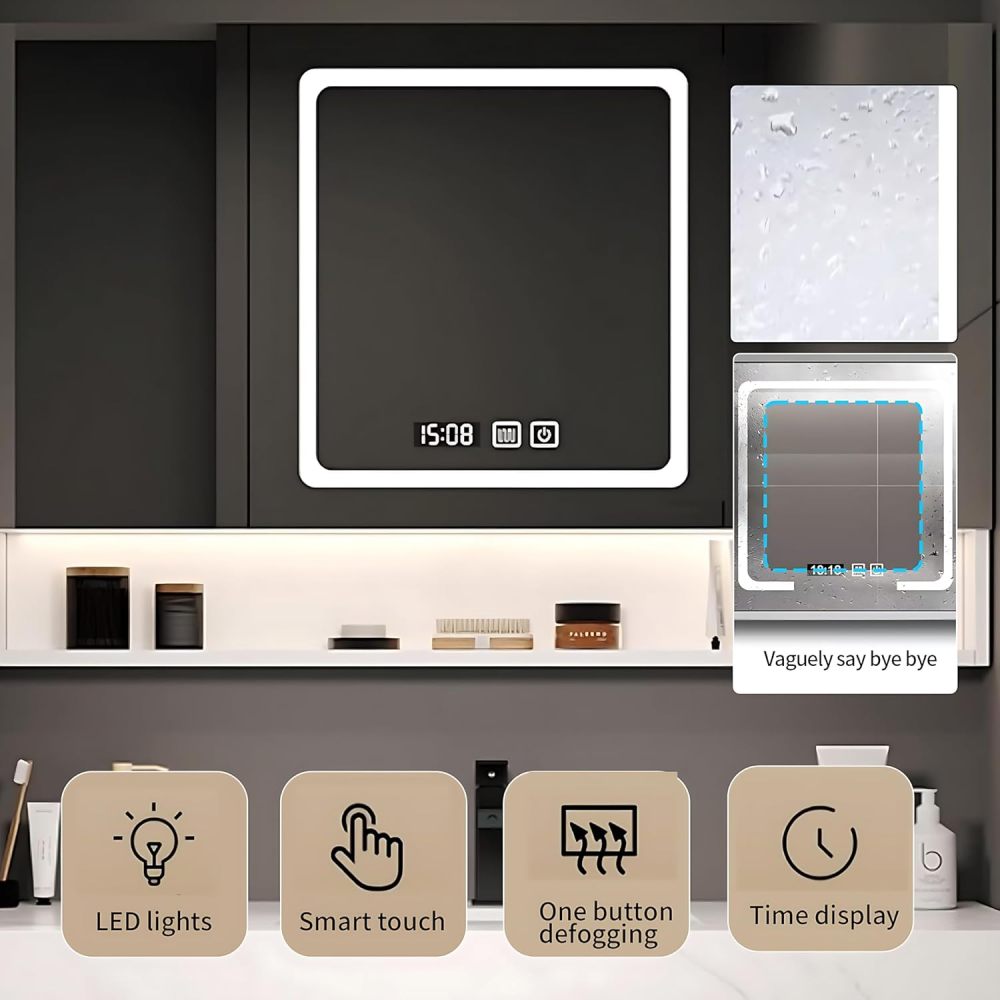 Bathroom Vanity with Sink - Luxury Floating Vanity Set, Modern Bathroom Sink Cabinet & Elegant LED Defogger Mirror Cabinet, Wall Mounted, Equipped with Faucet and Drain Pipe (48")