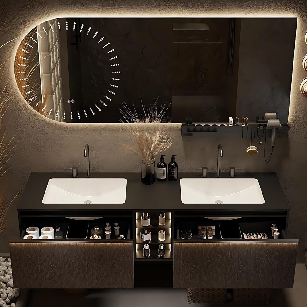 72" Bathroom Vanity with Sink - Floating Double Sink Bathroom Vanity Cabinet Combo Set with Storage, Sintered Stone Countertop, Smart Anti-Fog Mirror