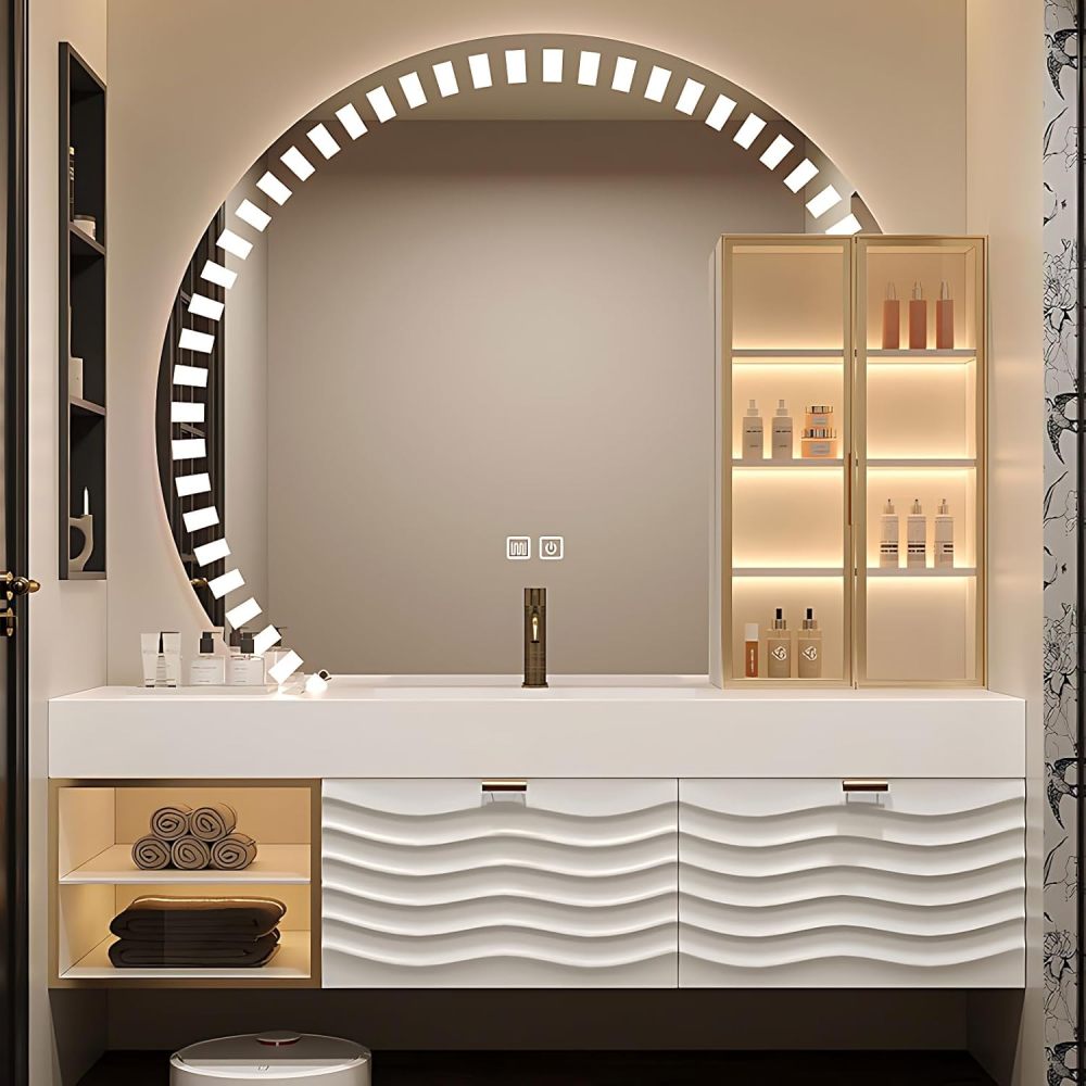 Bathroom Vanity with Sink - Single Sink Bathroom Vanity Cabinet with Durable Countertop, Waterproof Solid Wood, and Smart Defog Mirror, Storage Drawers (White,40")