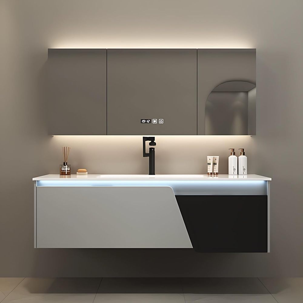 Bathroom Vanity with Sink - Modern Floating Vanity Set - Includes Bathroom Vanity Cabinet and Led Smart Defog Mirror, with 2 Drawers (Mirror Cabinet, 44")