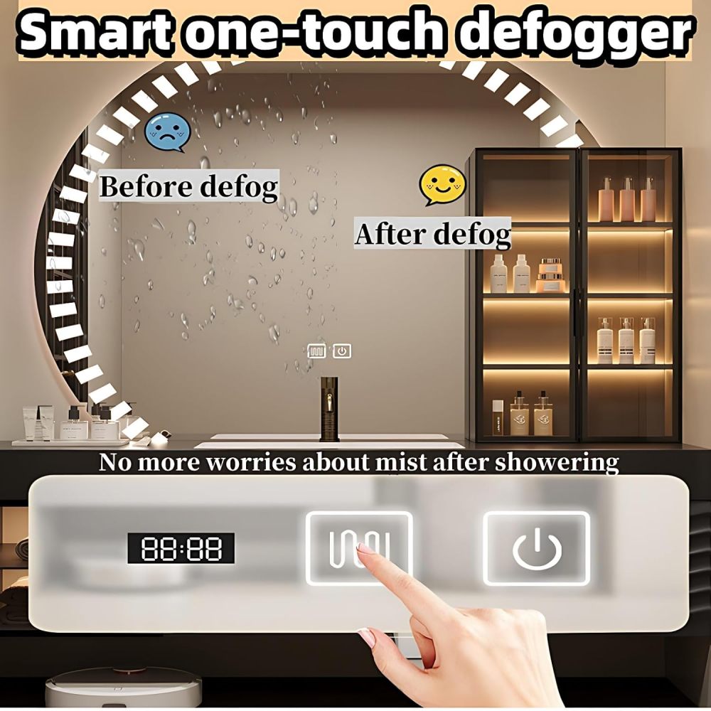 Bathroom Vanity with Sink - Single Sink Bathroom Vanity Cabinet with Durable Countertop, Waterproof Solid Wood, and Smart Defog Mirror, Storage Drawers (White,40")