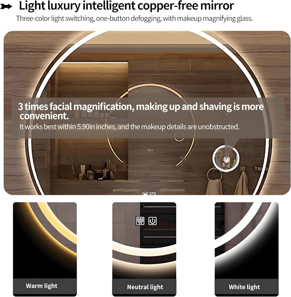 Bathroom Vanity with Sink- Modern Double Sink Floating Bathroom Vanity Cabinet with LED Smart Defogging Mirror Set, Marble Top & Ceramic Sink, Faucet Accessories Included (72")